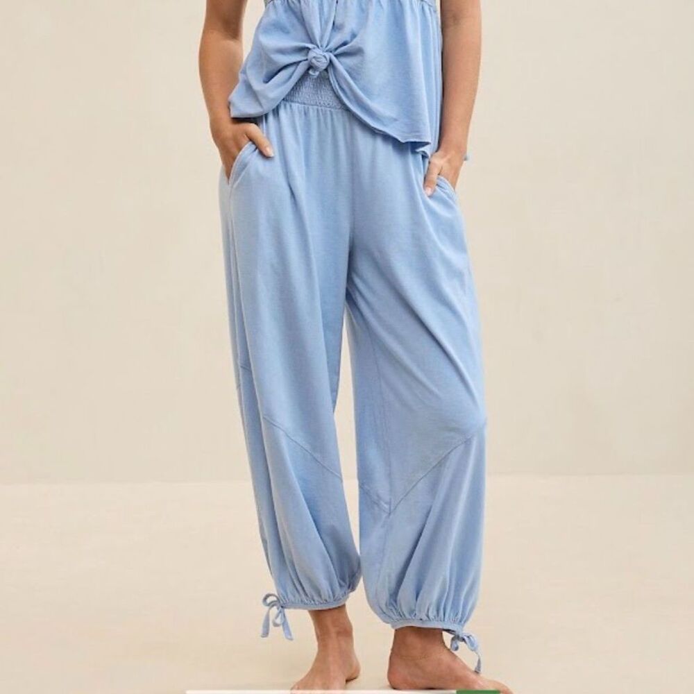 NEW Aerie Women Pants XS S Happiest jogger pants baggy wide leg Monaco Blue knit